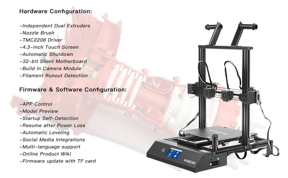 WEEDO X40 DUAL EXTRUDER 3D PRINTER, LARGE PRINT AREA 300*300*400MM